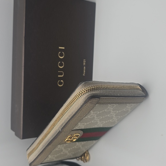 Gucci Ophidia GG Beige W/ Green & Red Sherry Zip Around Long Wallet (EUC)(COA)✨️ - Picture 6 of 15